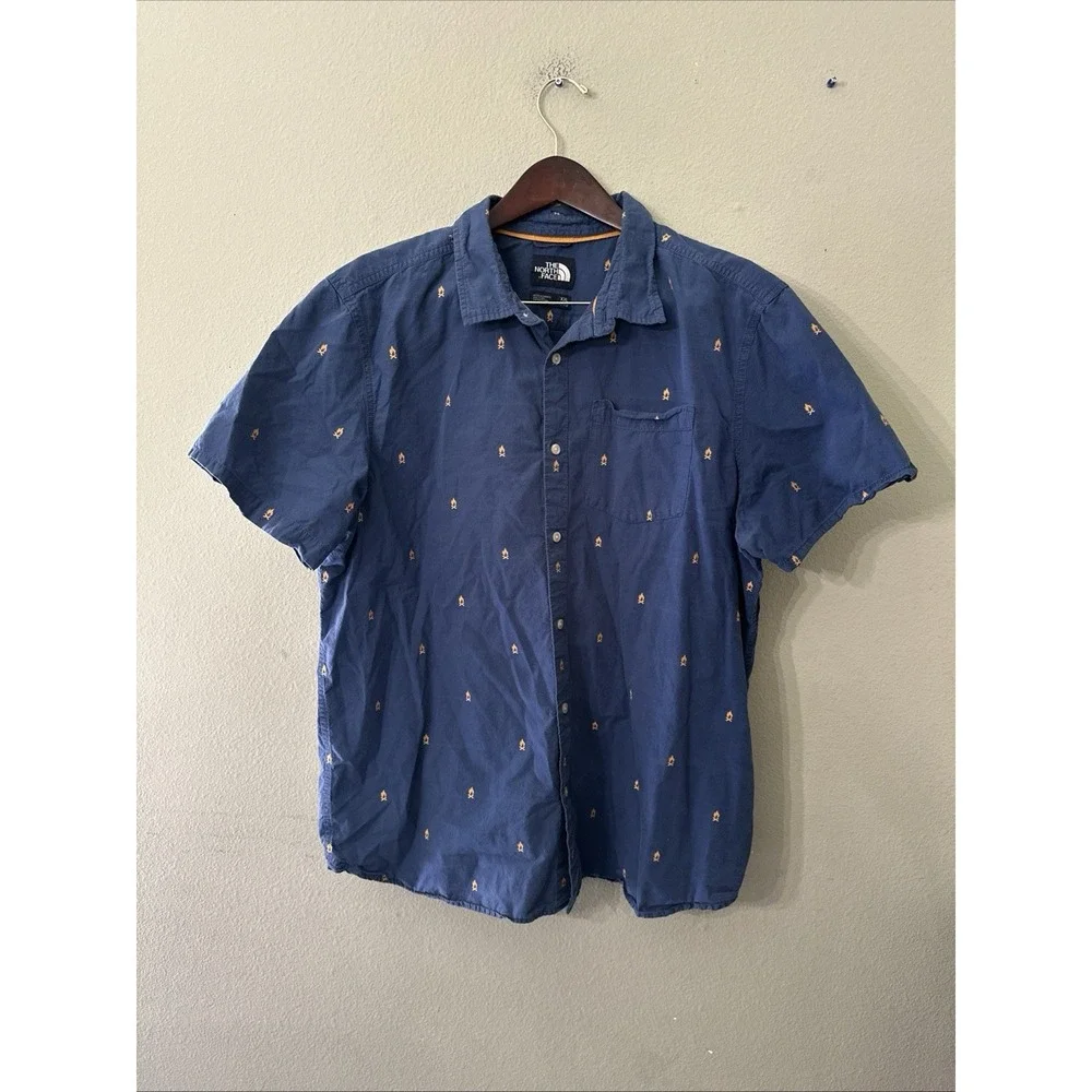 North Face Camp Shirt Mens XXL Campfire Bonfire Short Sleeve Baytrail Blue‎